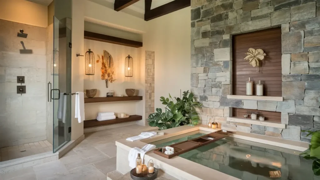luxury home bathroom with soft and warm lightning